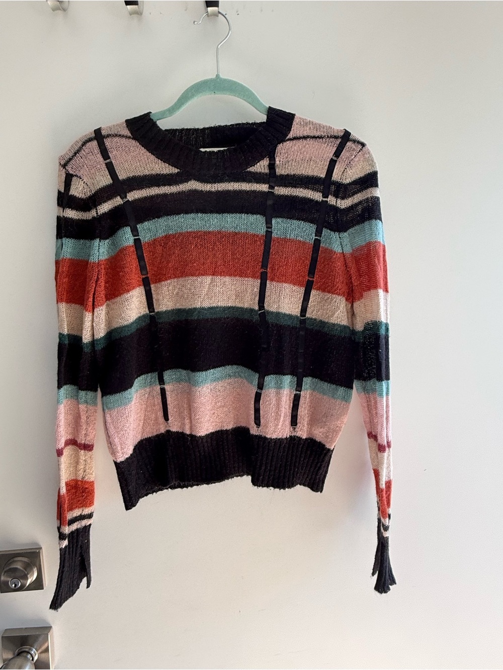 Ella Moss Striped Crewneck Sweater in Black, Pink, Red, Teal